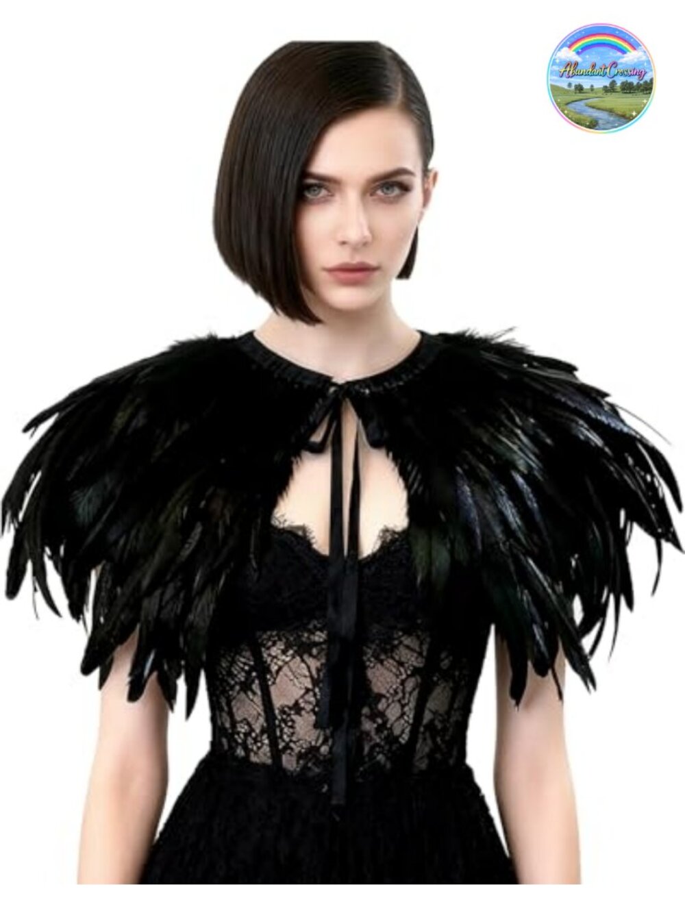 Real Feather Shrug Cape Lace Shawl Collar Gothic Vampire Poncho